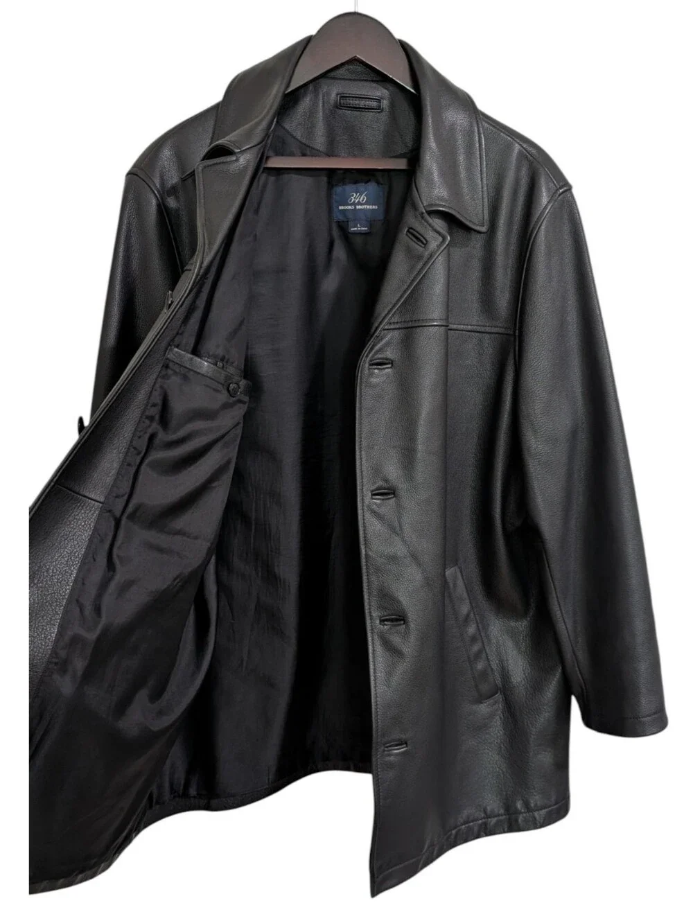 Brooks Brothers 346 Heavyweight Pebbled Genuine Leather Car Coat Jacket - Large